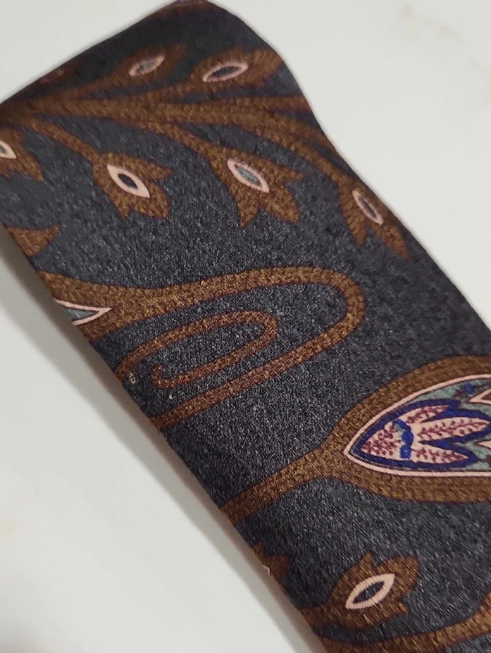 Perry Ellis Black Tie with Brown and Purple Paisley Motif